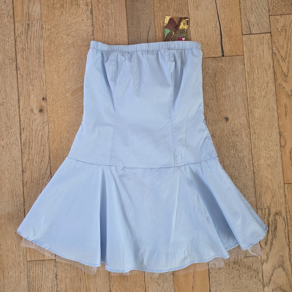 y2k Lucy Love NWT Strapless Baby Blue Top/ Mini Dress vintage fairycore surf